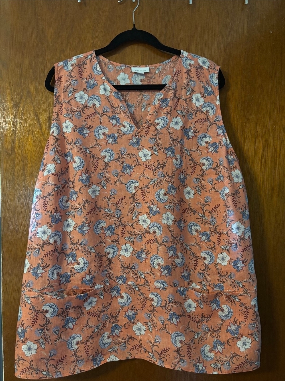 J. Jill Orange Linen V-Neck Lightweight Sleeveless Floral Top Size Xtra Large